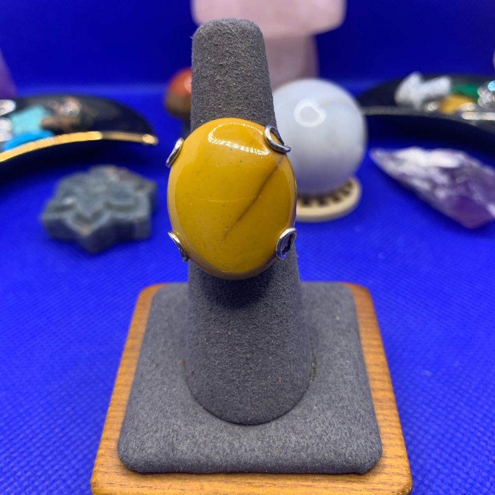 Bright Yellow Mookaite Ring, .925 Sterling Silver Overlay, Size 6.75